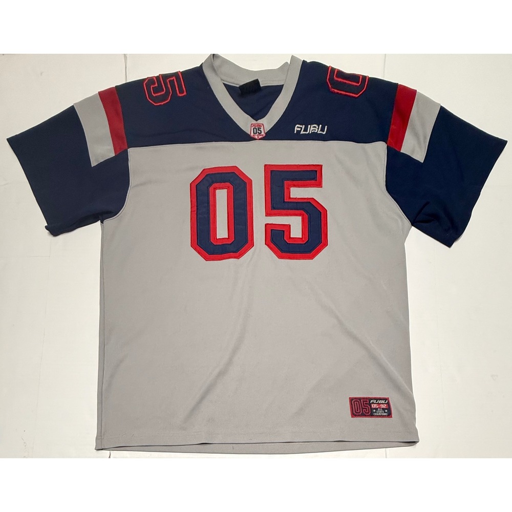 Vintage FUBU 05 All Stars Football Jersey Grey Navy Red XXL Hip Hop Streetwear